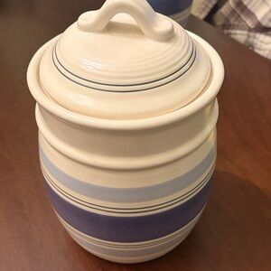 Pfaltzgraff Rio Blue and Cream striped Ceramic Jar with Lid